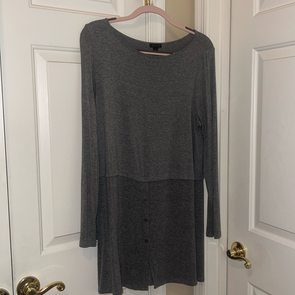 J. Jill Wearever Collection Gray Long Sleeve Long Tunic Shirt Dress Size Medium